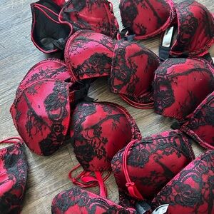 Delicates Lot of 12 36D / 38D Elegant Red and Black Lace Bra